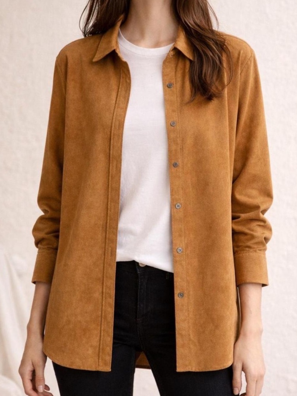 Banana Republic Camel Suede Button-Down Shirt Jacket